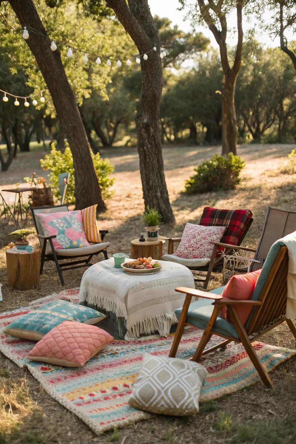 Transform your outdoor seating into a snug area using cushions and blankets.