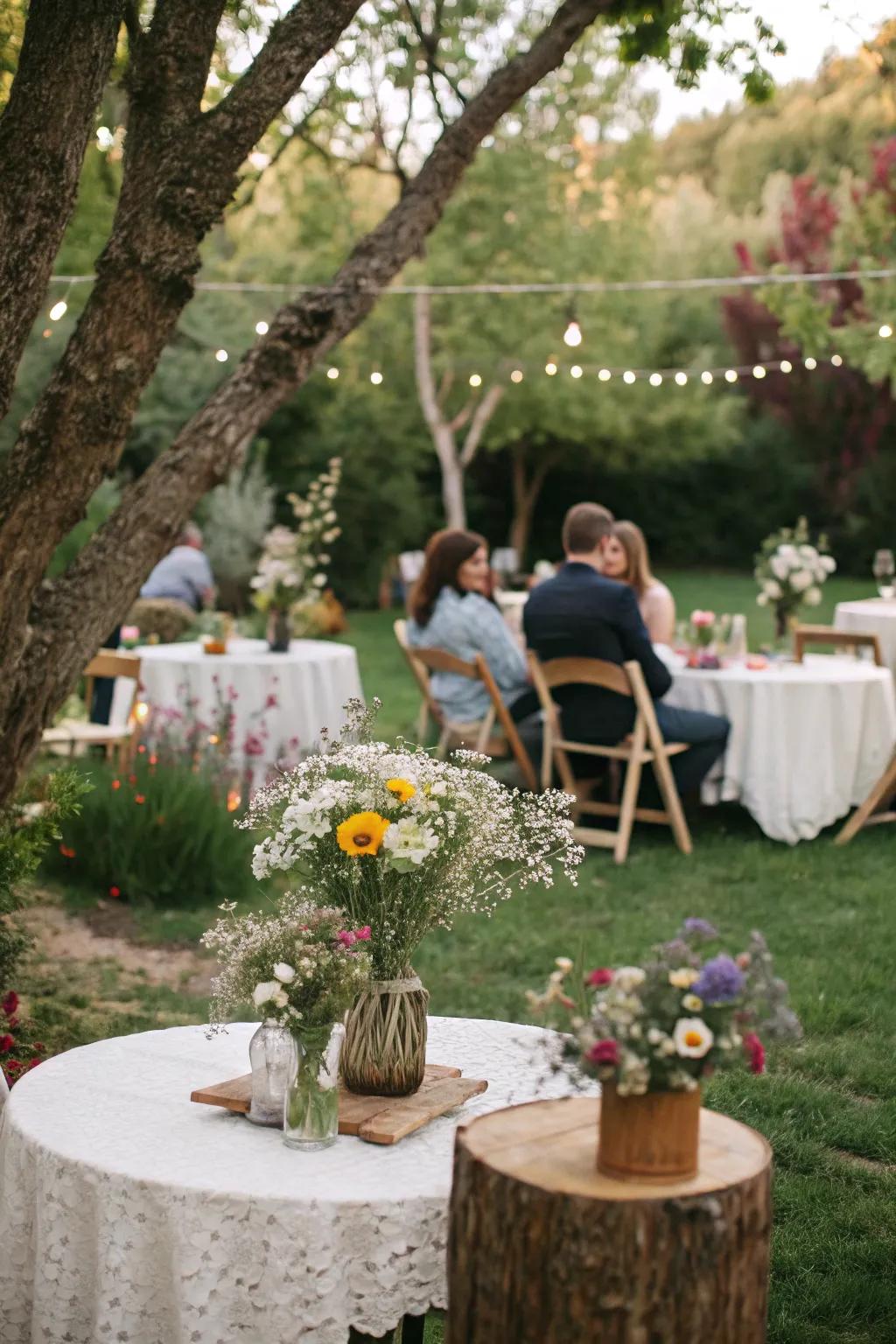 Delightful wildflower decorations introduce a personal touch to wedding tables.