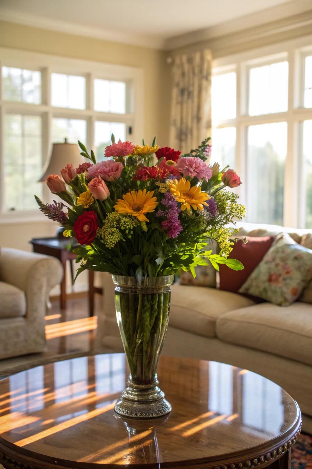 Fresh flowers breathe life and color into your center table.