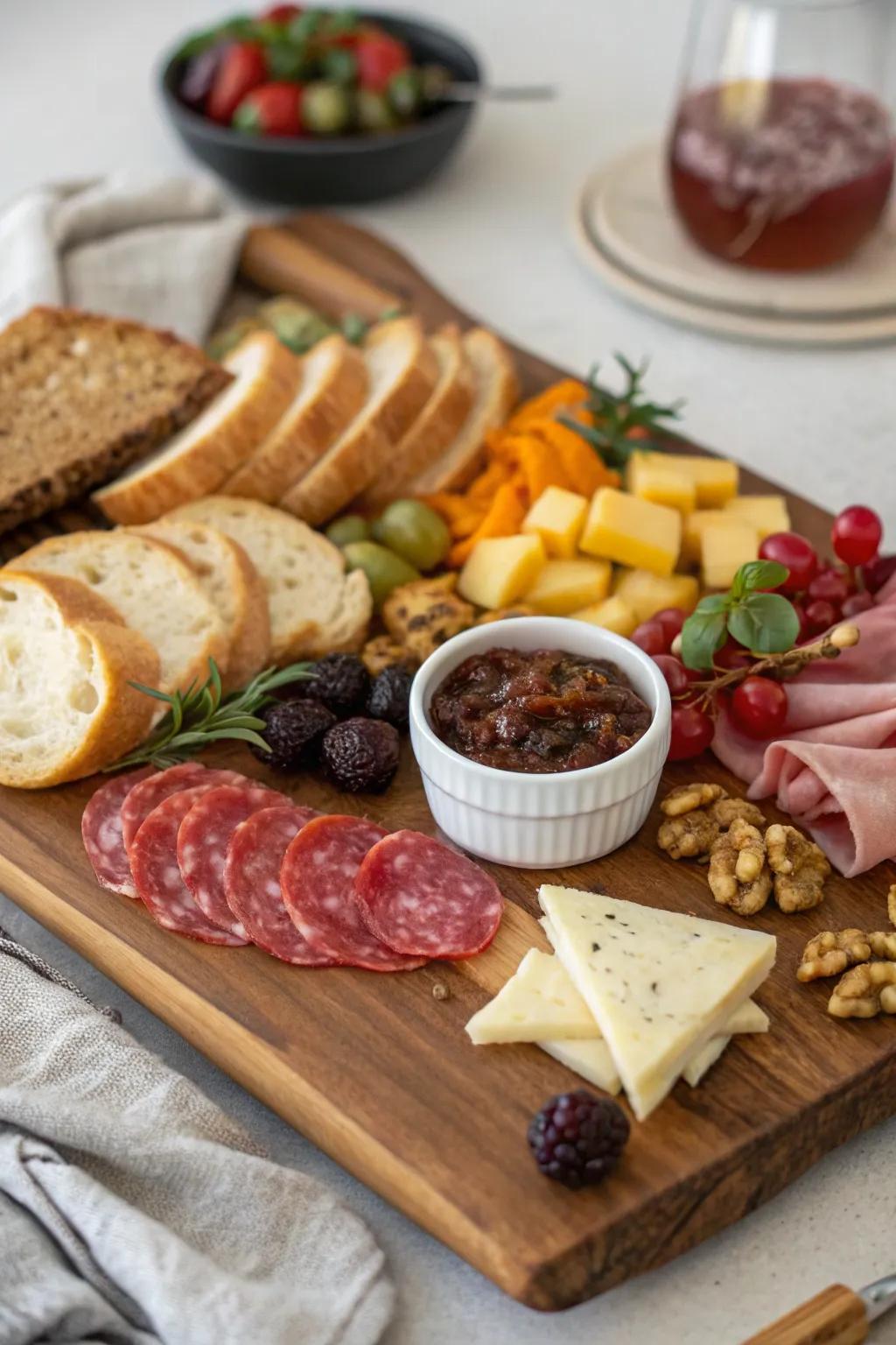 Rustic charm with artisan breads and jams.