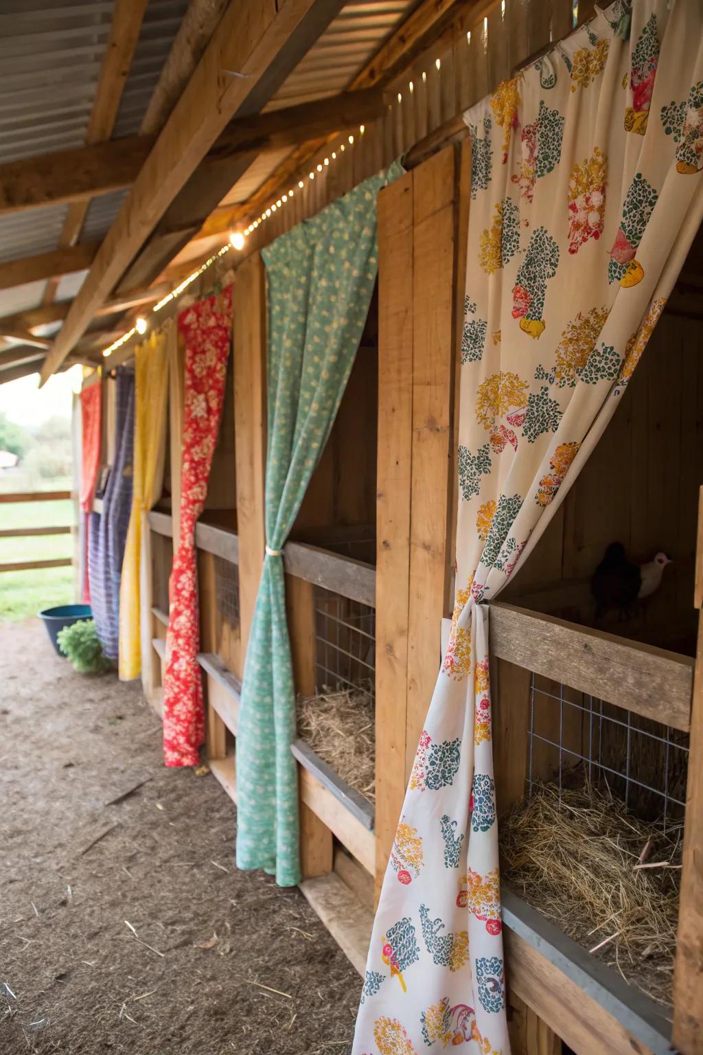 Drapes for laying dens provide seclusion and a burst of color.