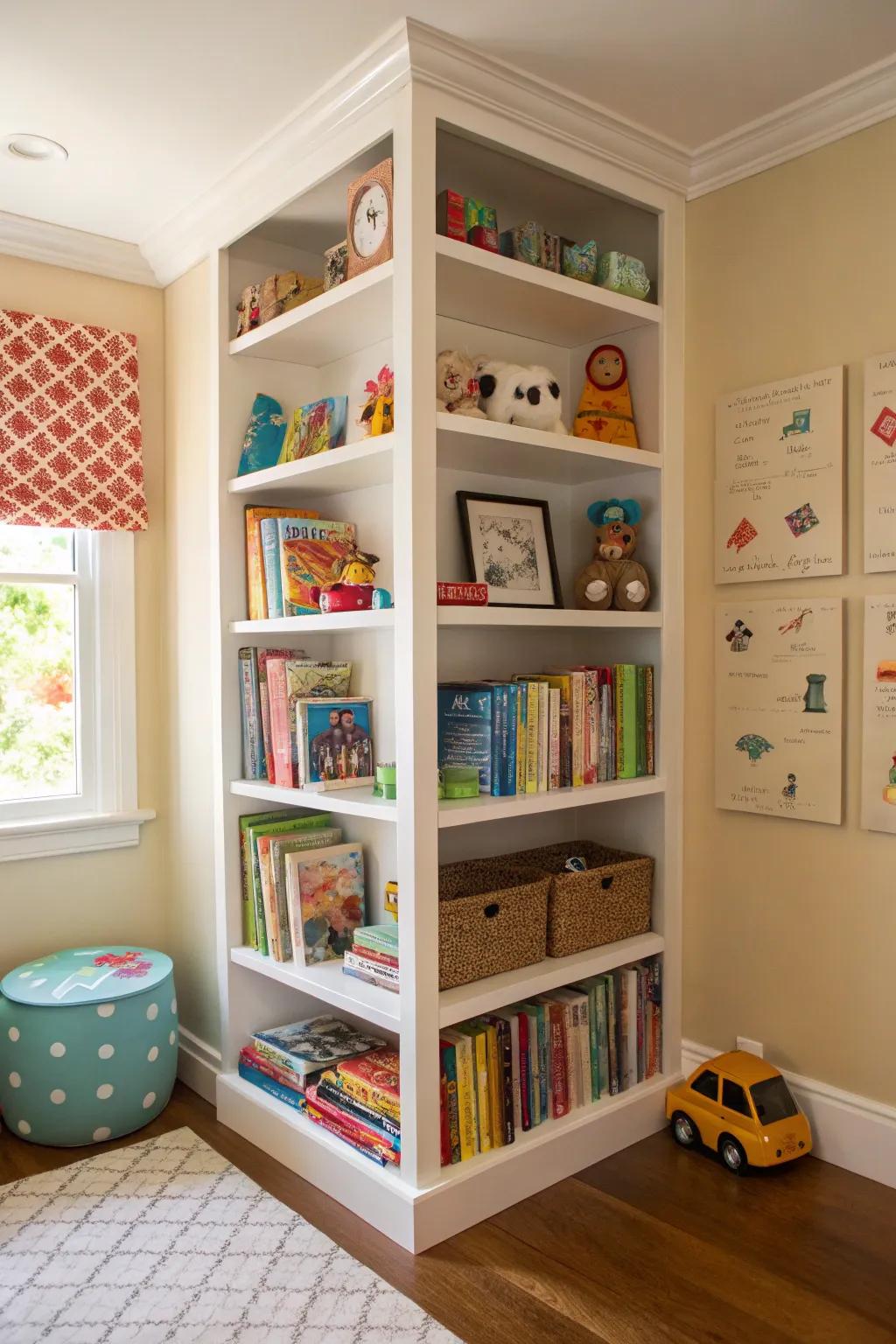 Corner shelves make the most of every available space.