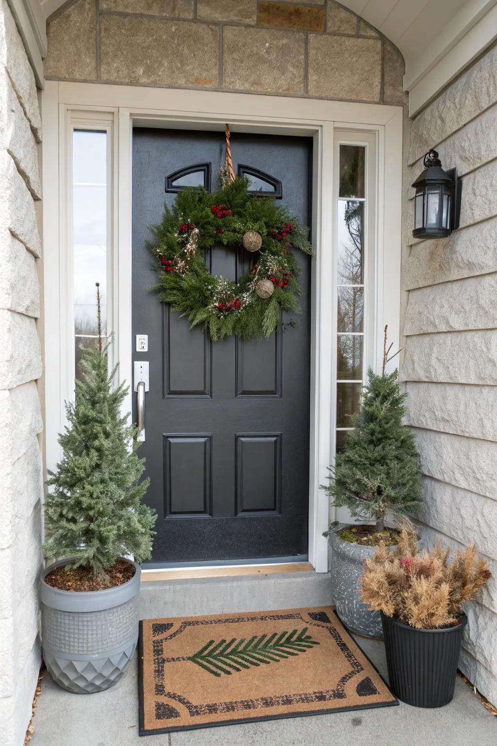 A welcoming Christmas entrance, creating a festive environment right at the door.