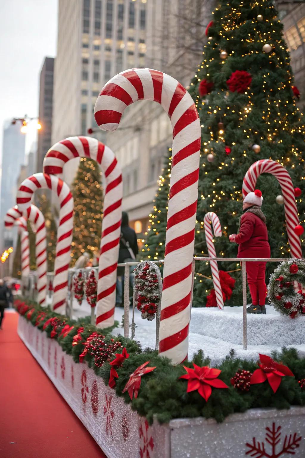 A whimsical Candy Cane Grove float sure to enrapture all who behold it.
