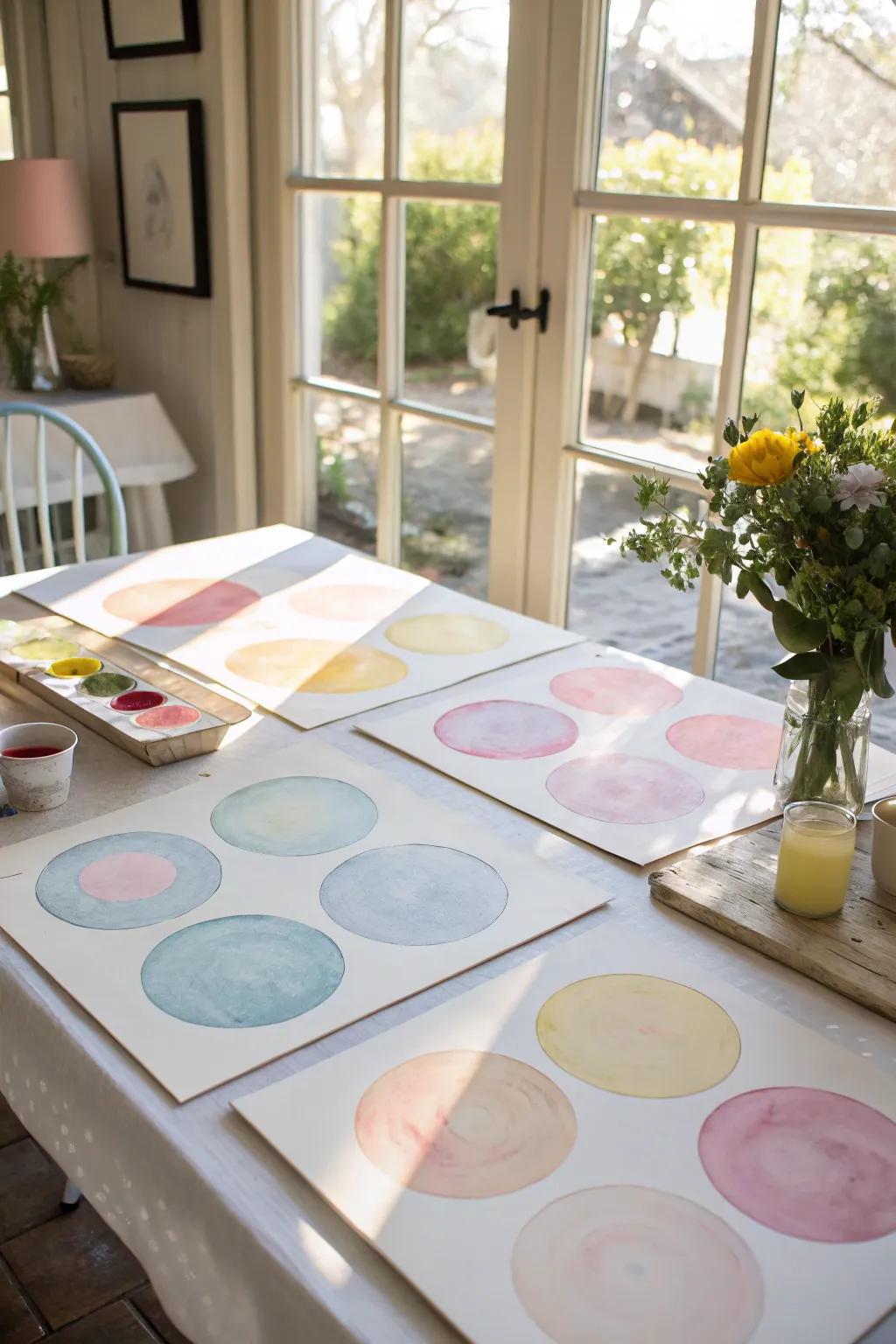 Create tranquility with soft watercolor circles.