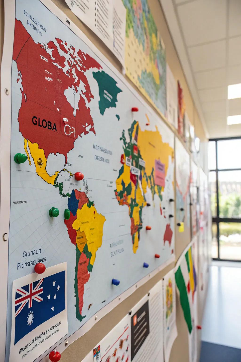 A world map showing global connection and variety.