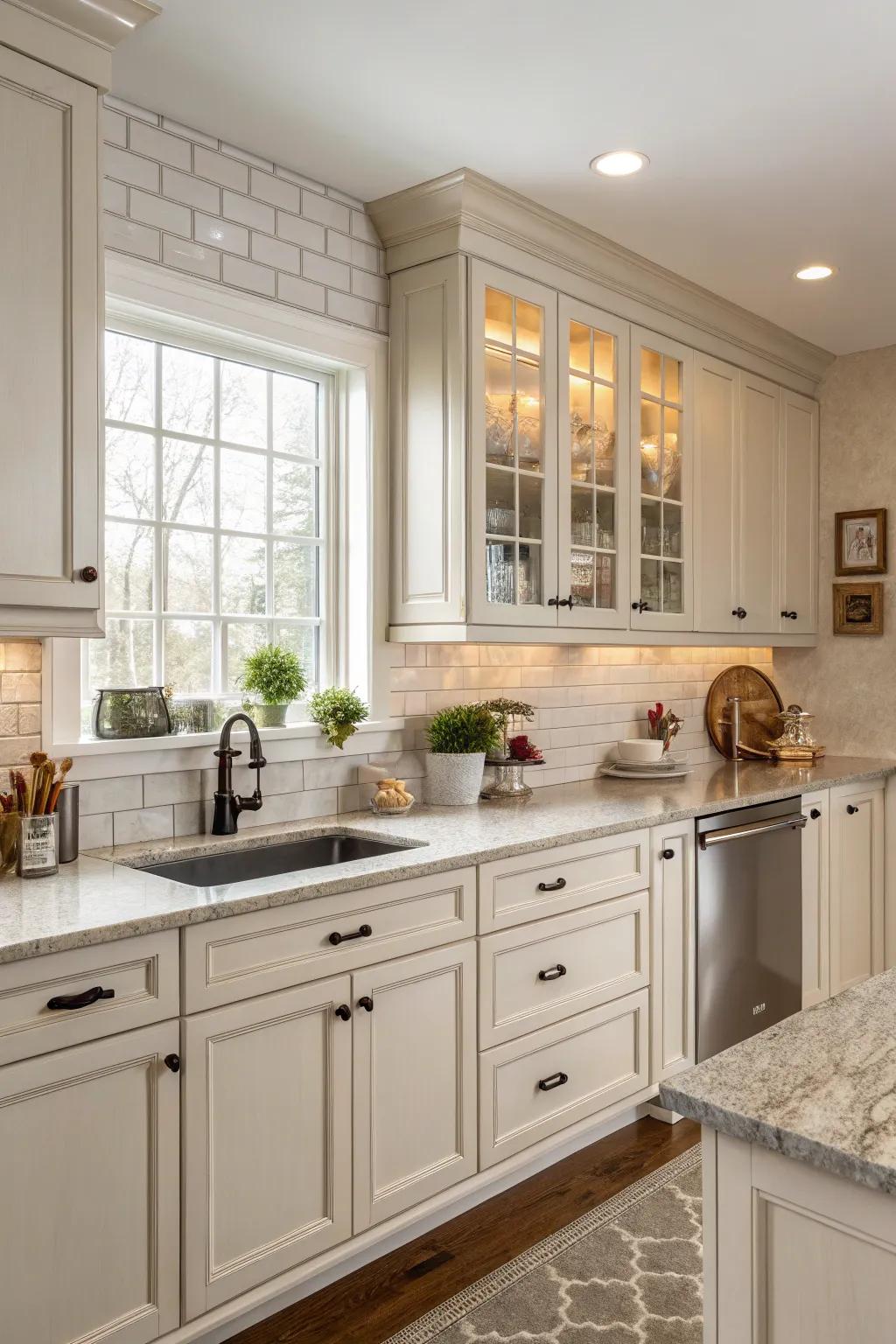 Understated tones craft a serene and ageless kitchen setting.