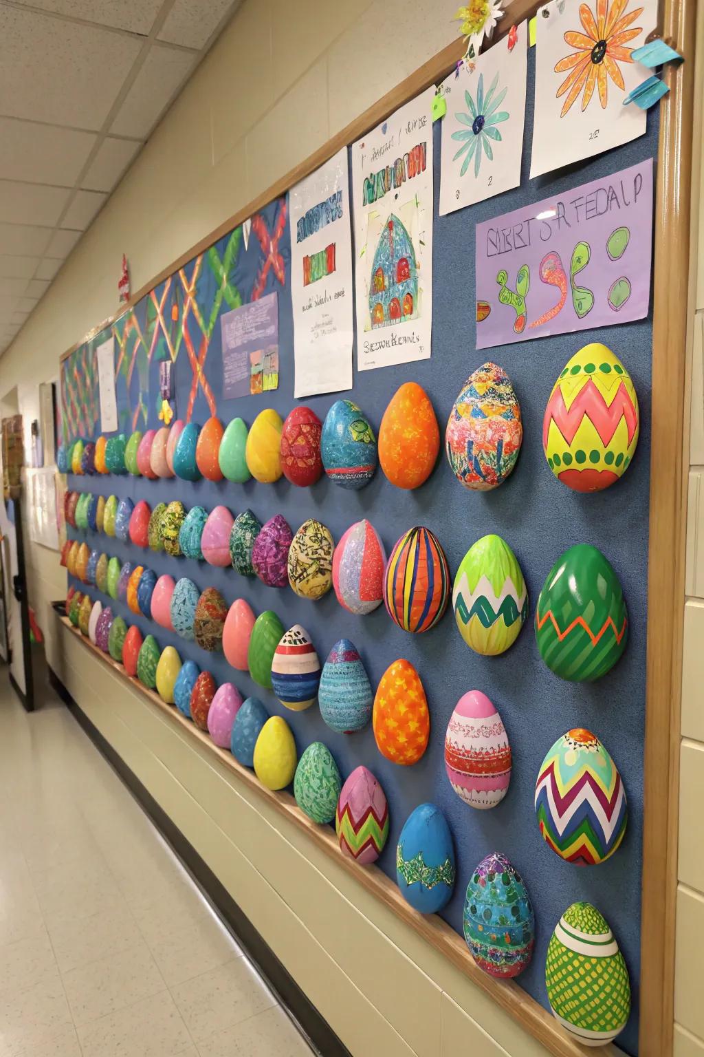A radiant assortment of geometric Easter eggs conceived by the students.