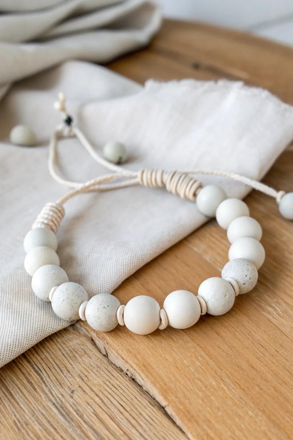 Embrace the elegance of simplicity with this monochrome clay bead bracelet, a perfect touch of minimalist charm for any outfit.