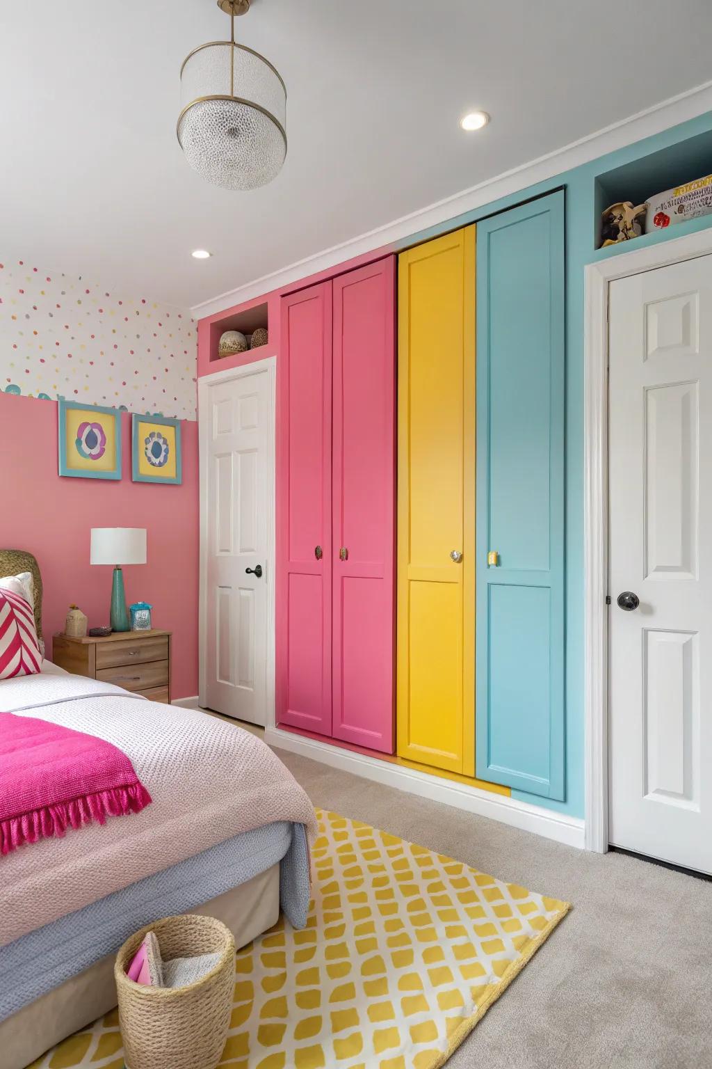 Striking colors can metamorphose closet doors into captivating features.