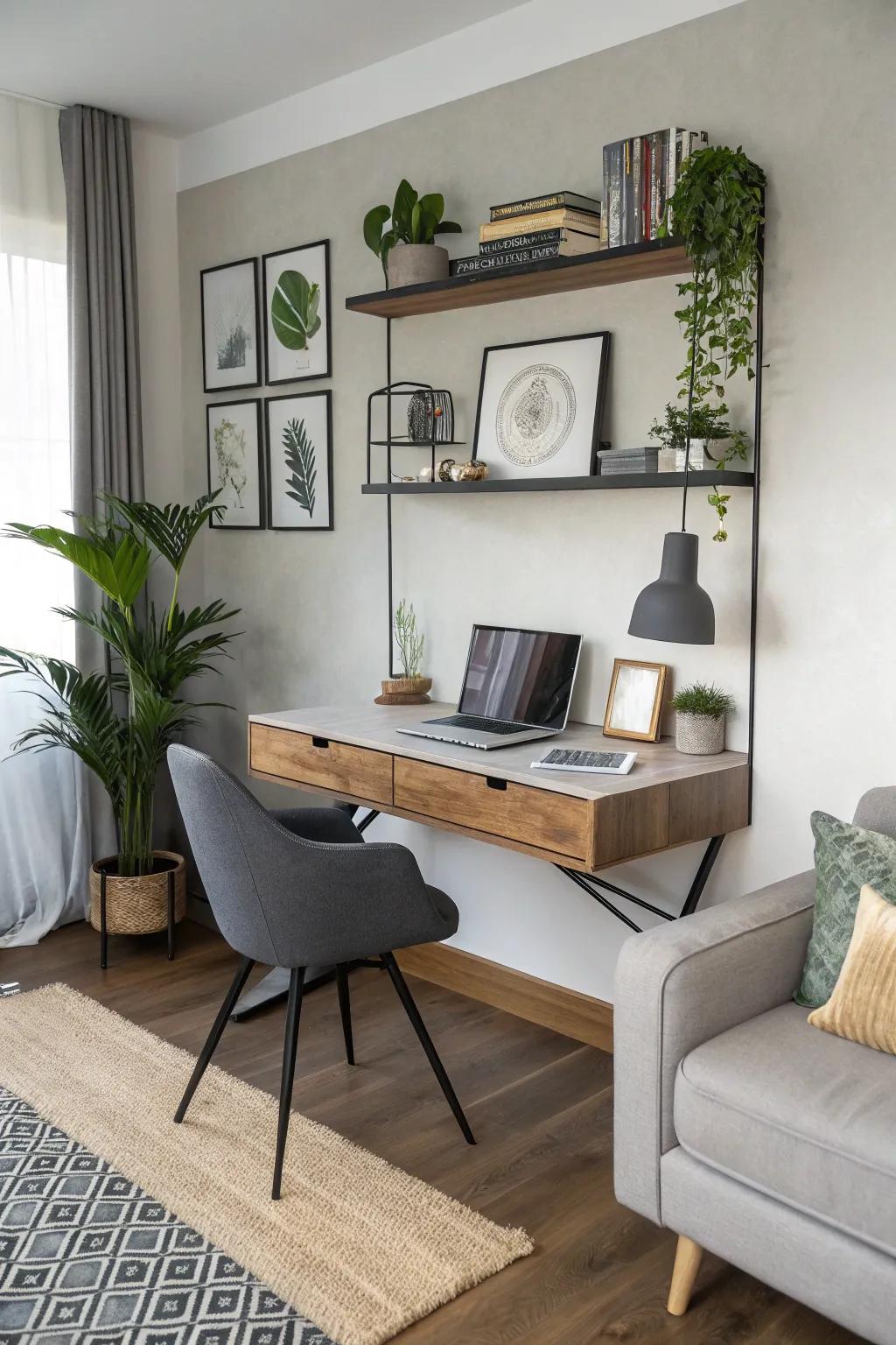 A streamlined and space-maximizing floating wall desk.