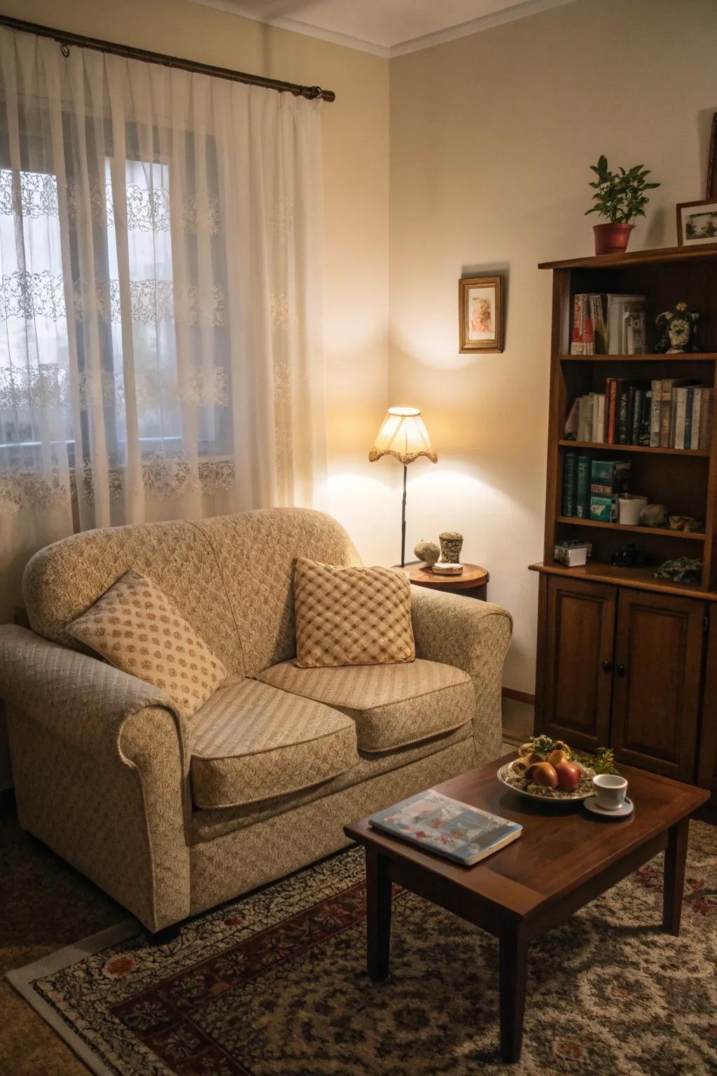 A charming loveseat perfect for compact spaces.