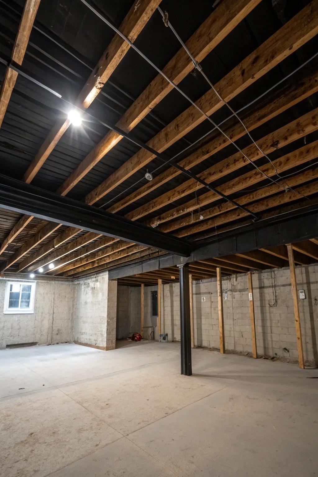 Enhance the industrial aesthetic with exposed beams.