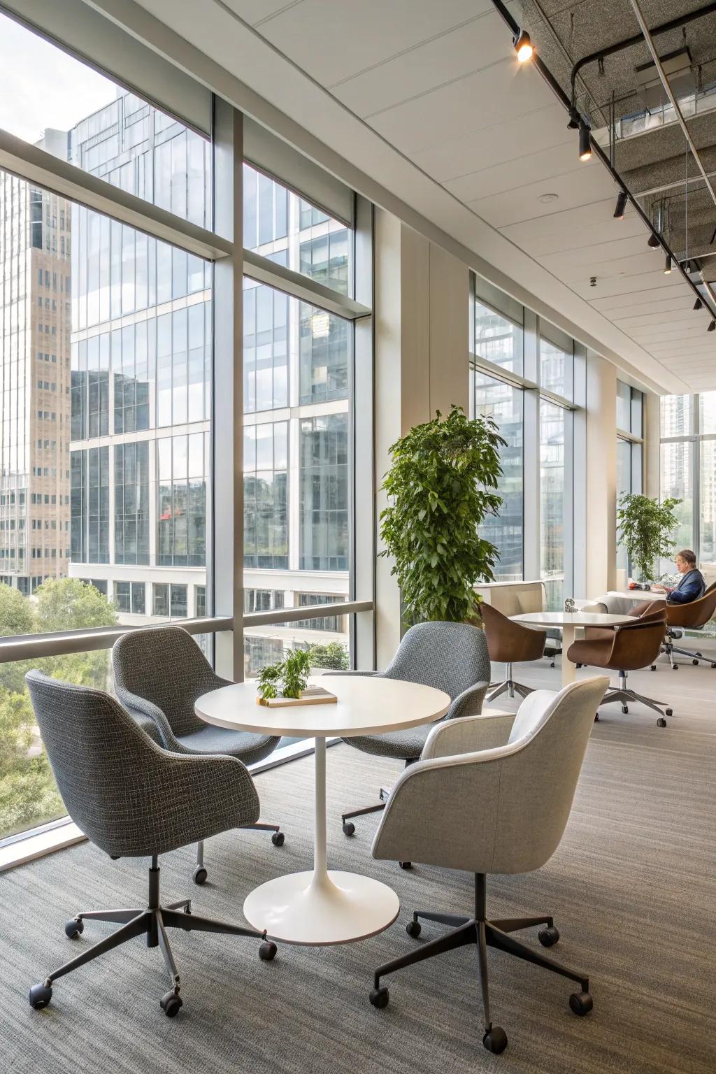 Modern office featuring sophisticated ergonomic furniture.