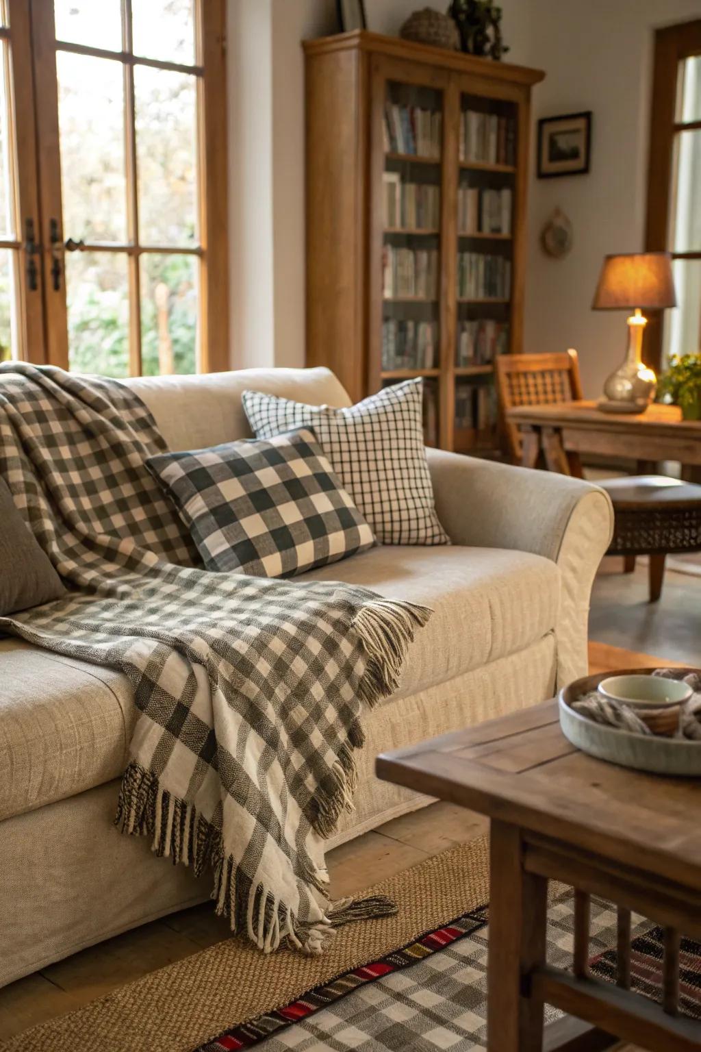 Checkered textile deliver a sense of comfort and snugness to your living space.