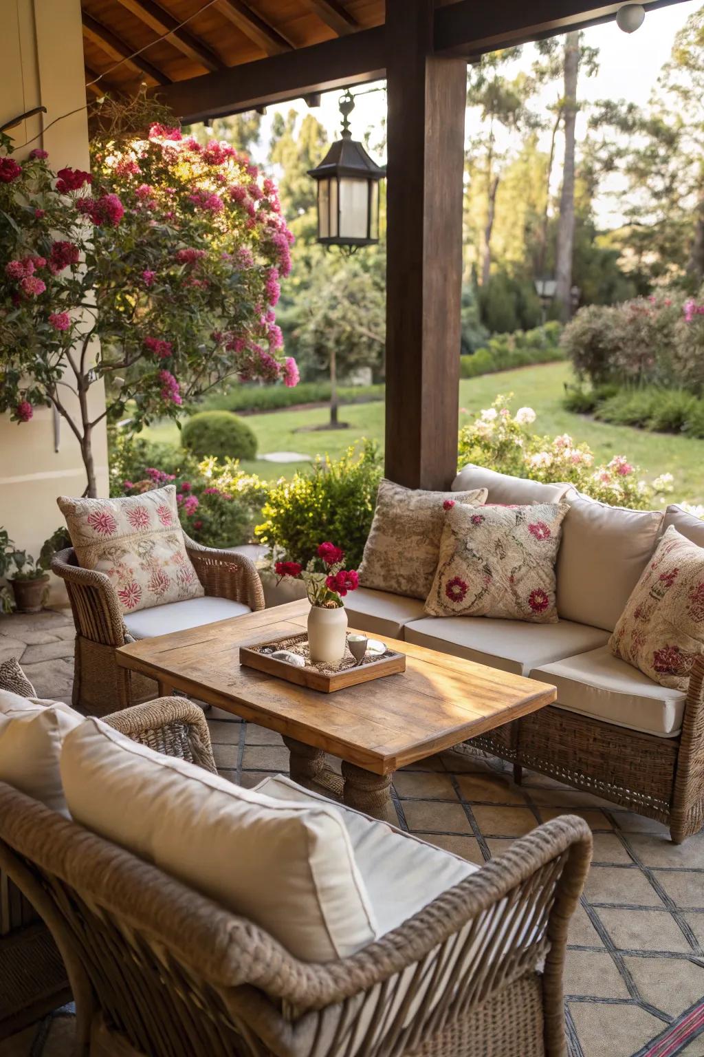 Cushions transform outdoor seating areas into irresistibly cozy havens.