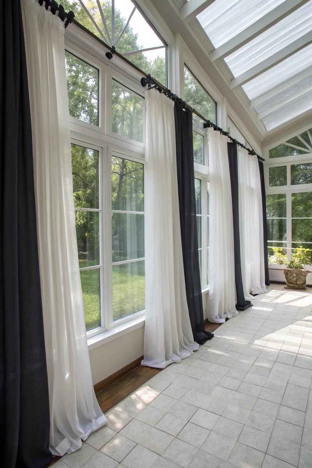 Layered curtains let you control light and keep your sunroom private.