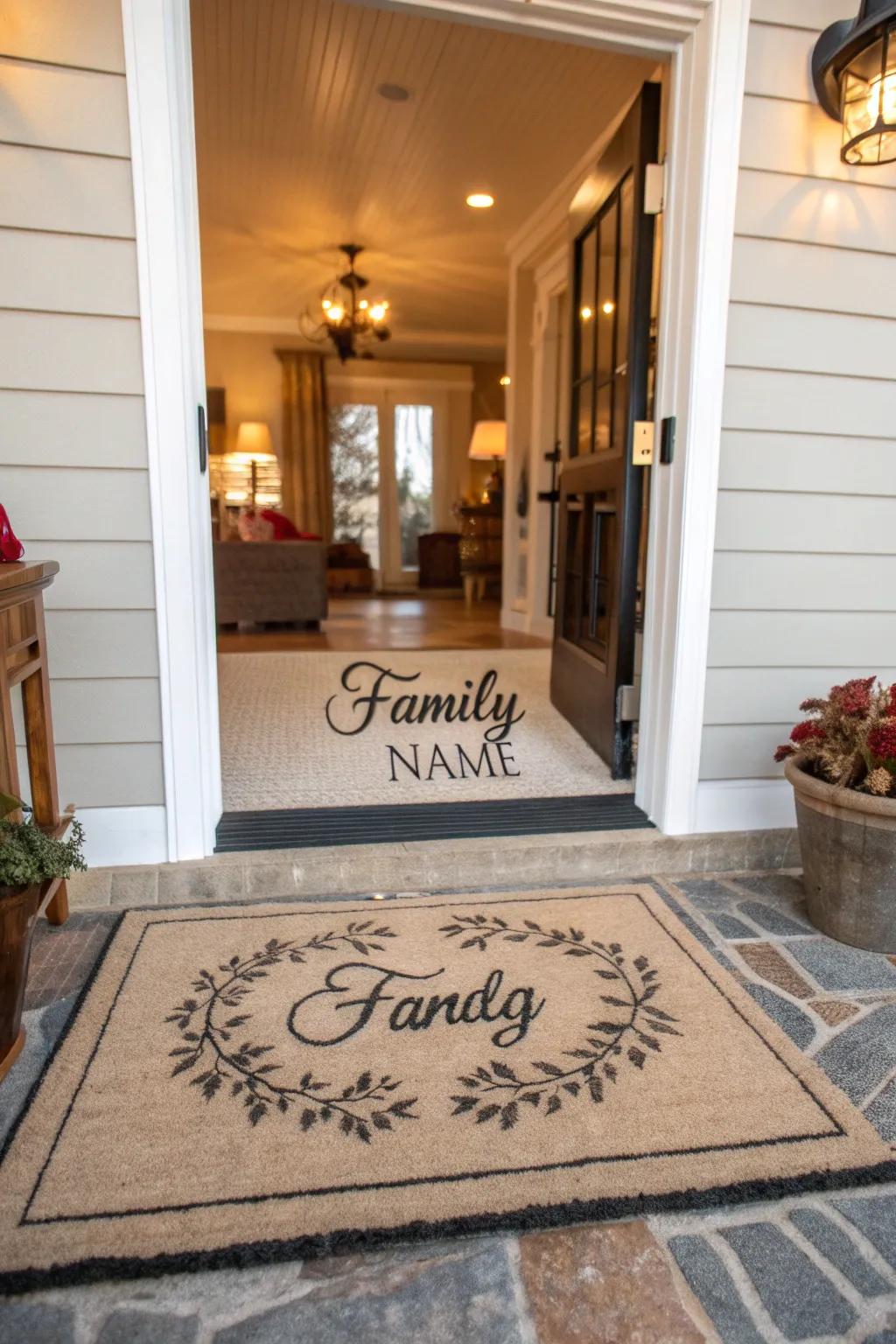 A bespoke name rug makes a heartfelt statement in any entryway.