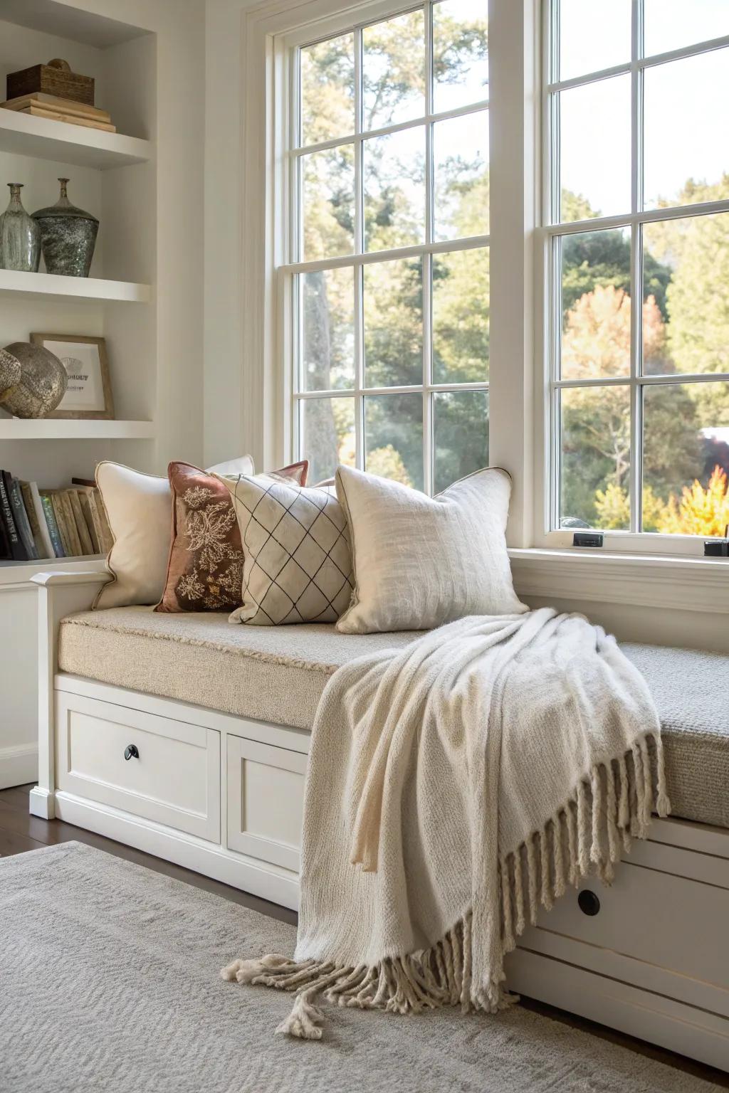 Design a quiet escape with a daybed placed in a window nook.
