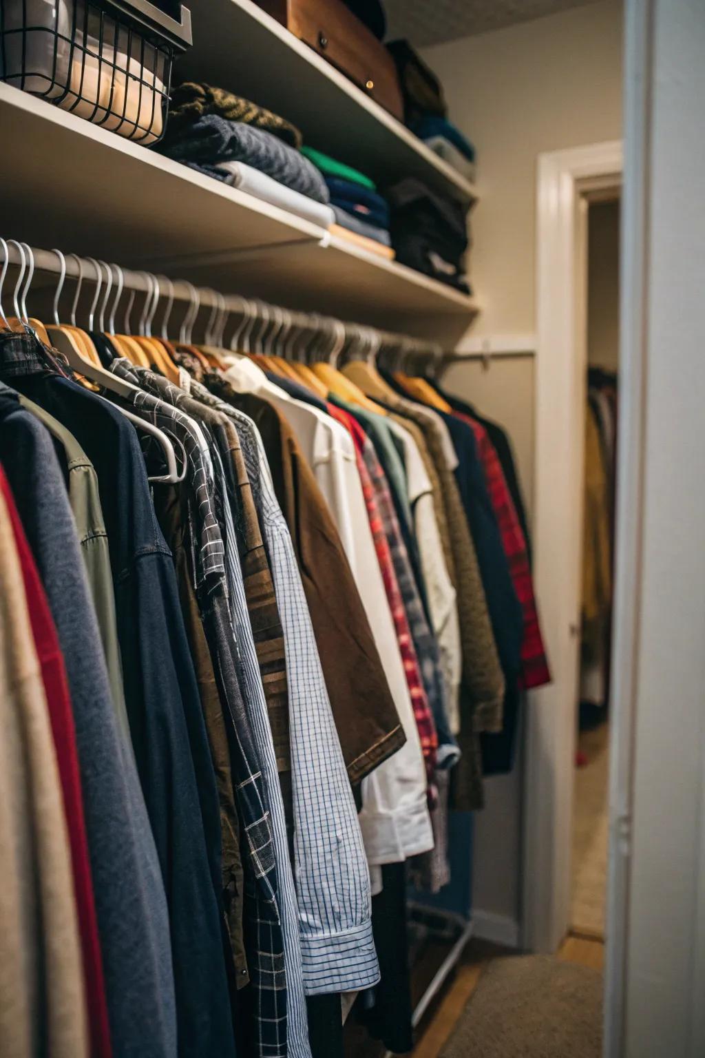 Double your hanging space with strategic rod placement.