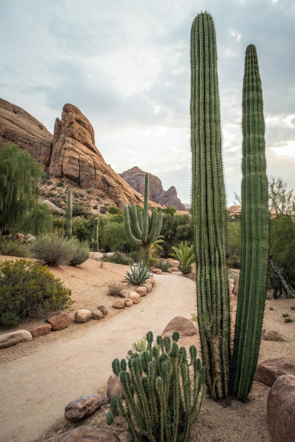 Soaring cacti impart an aura of majestic grandeur to the desert's embrace.