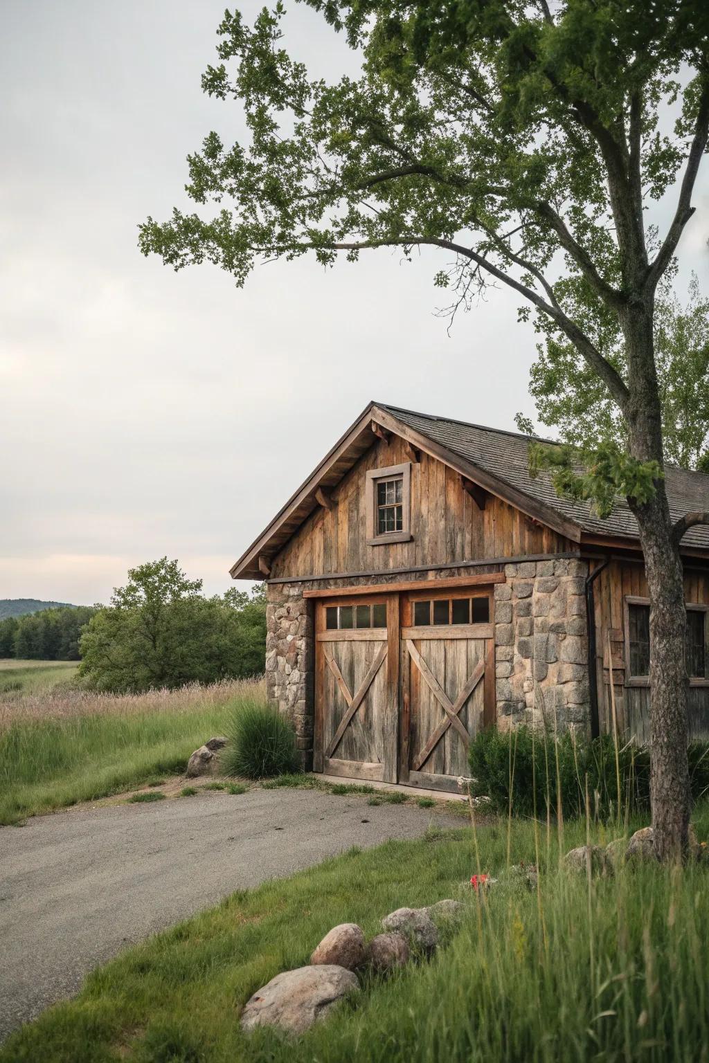 A country-inspired garage haven that embraces you like a warm embrace from nature.