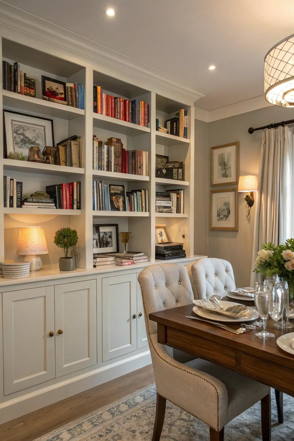 Storage options blending flawlessly with the dining area's style.
