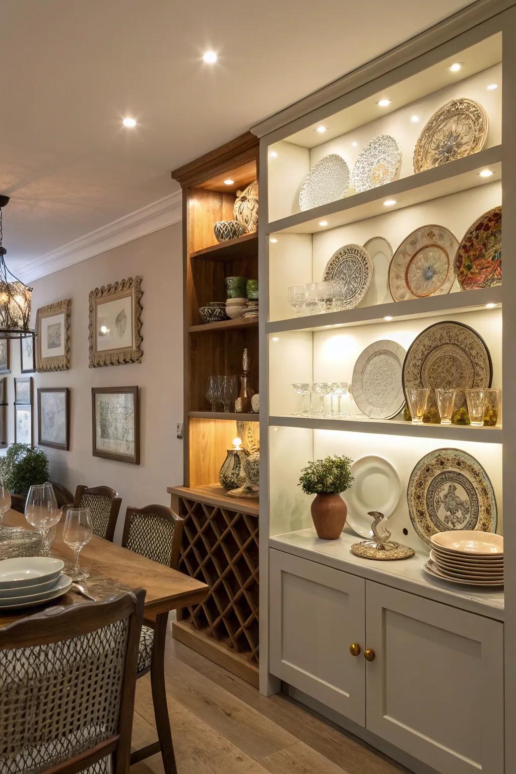 Uncovered shelving combines ease of access with a chance to highlight your favorite dining pieces.