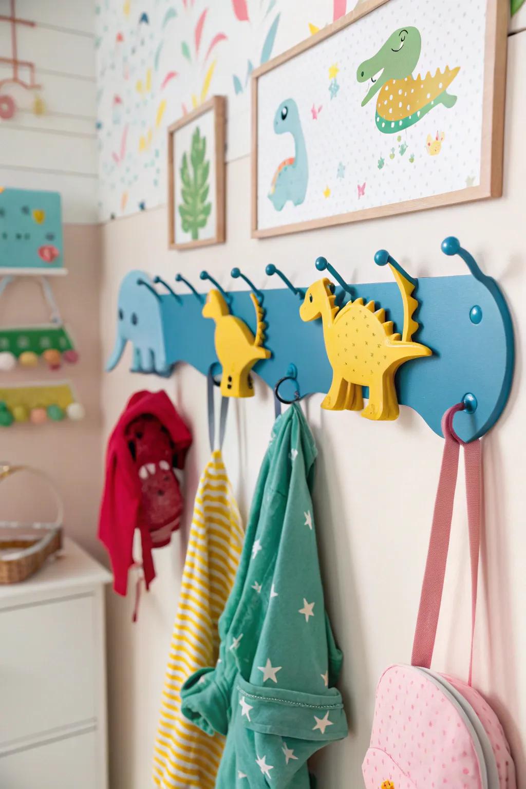 Reptile-shaped wall adornments adding charm and functionality.