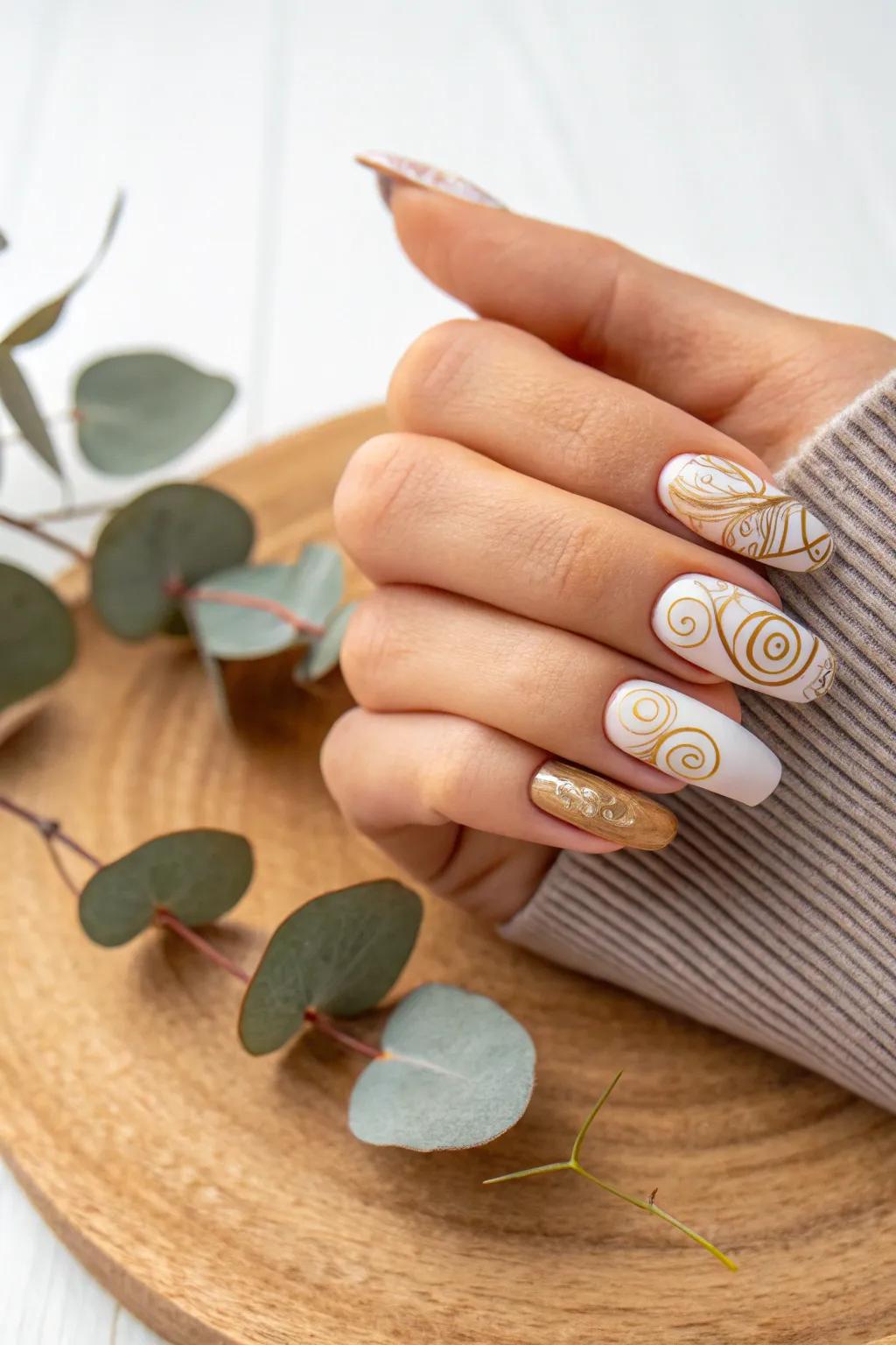 Embrace the allure of simplicity with these enchanting abstract twirl nails, ideal for incorporating a dash of playfulness into your look.