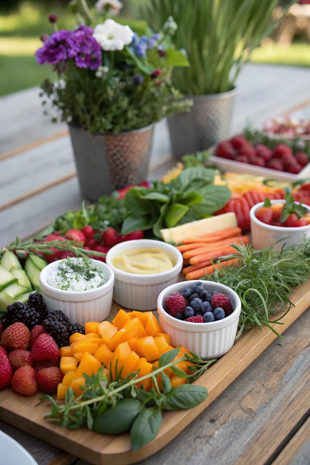 A refreshing and vibrant grazing board celebrating the spring season.