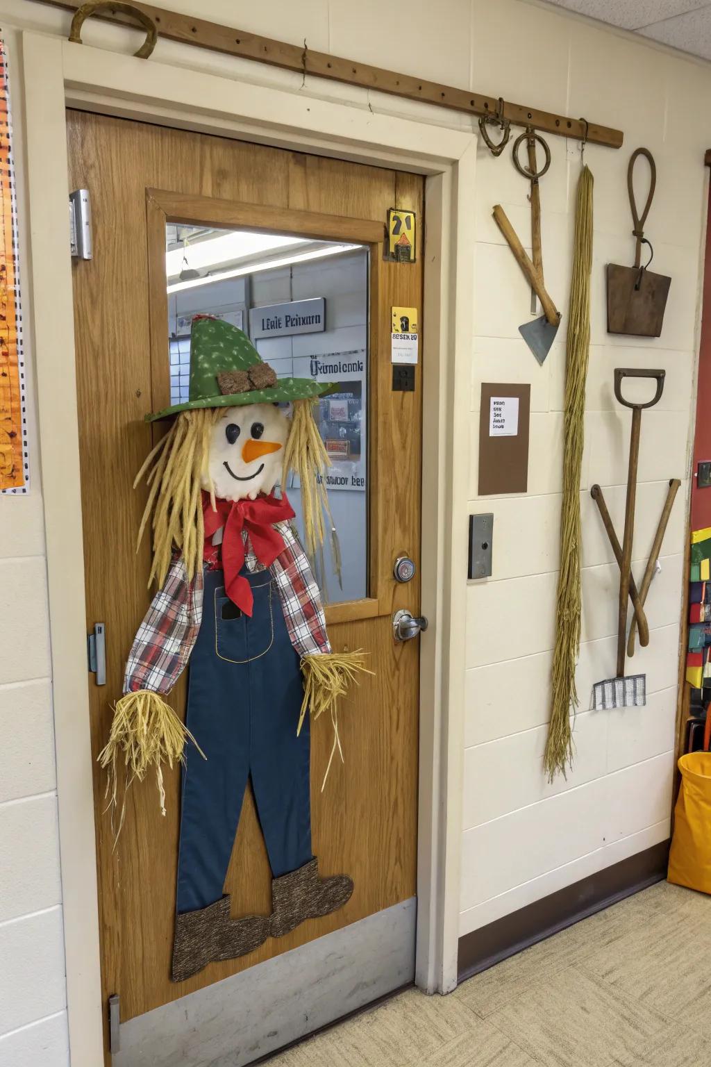 A scarecrow greets students to the fun of the autumn season.
