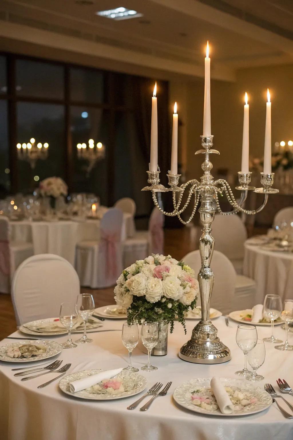 Candleholder centerpiece exudes ageless grace with the enchantment of candlelight