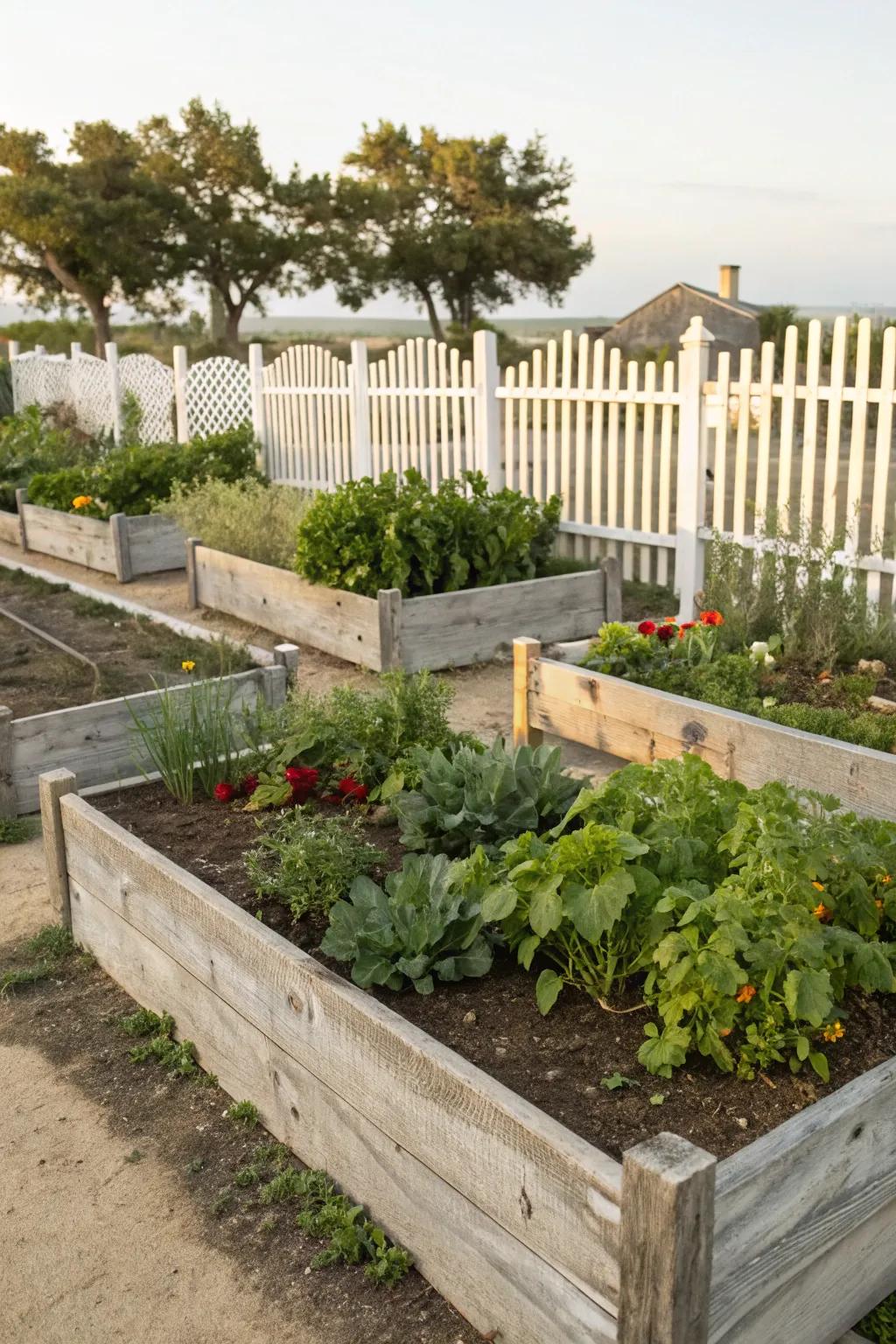 Classic raised beds overflowing with garden-fresh harvests.