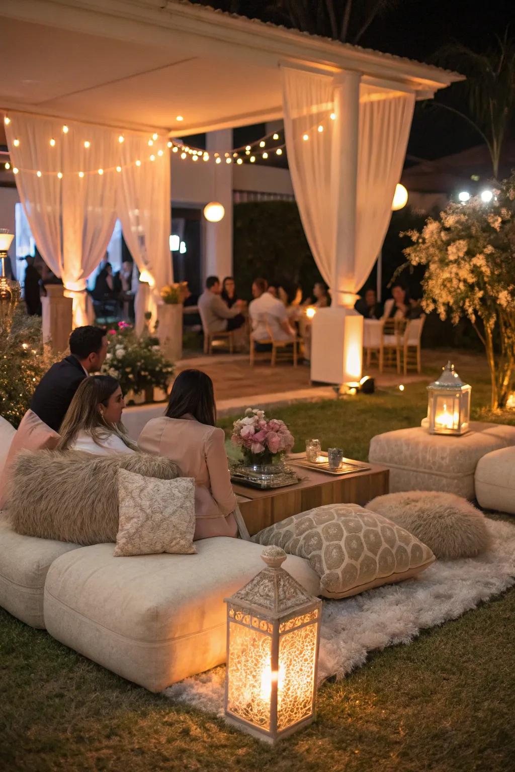 A snug relaxation zone ideally positioned for attendees to unwind and socialize.