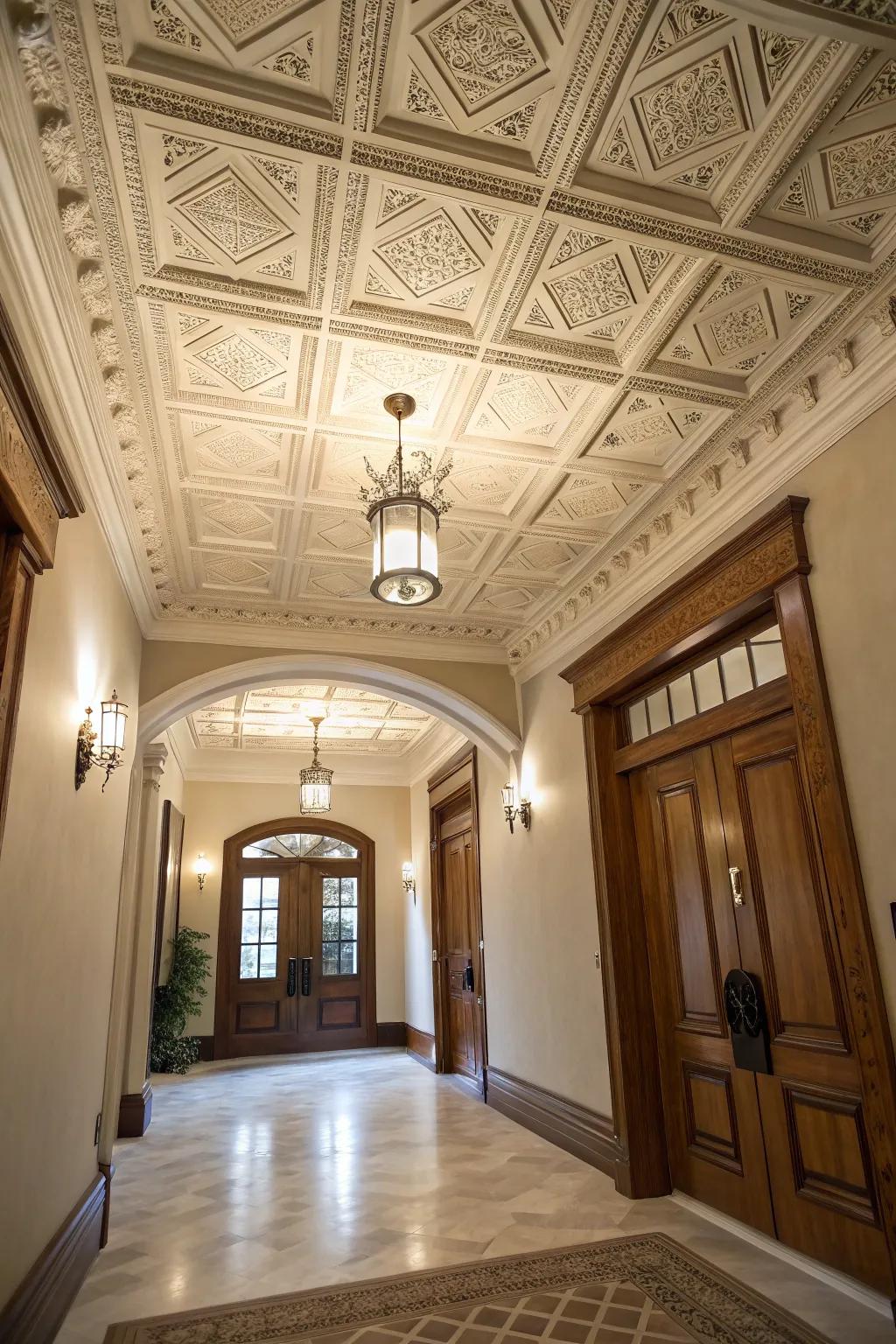 Recessed ceilings contribute depth and sophistication to any entryway.