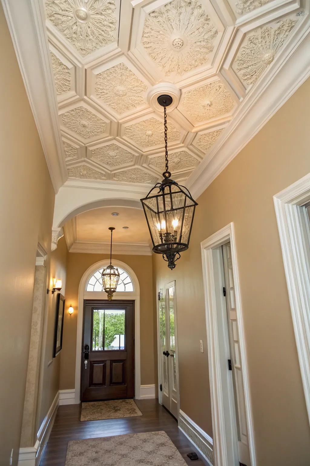 Ceiling trim enhances the entryway to new levels of sophistication.
