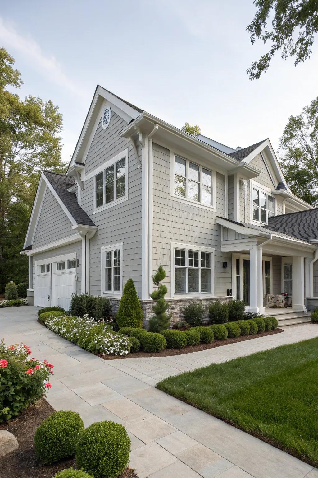 A refined and sturdy exterior featuring fiber cement siding.