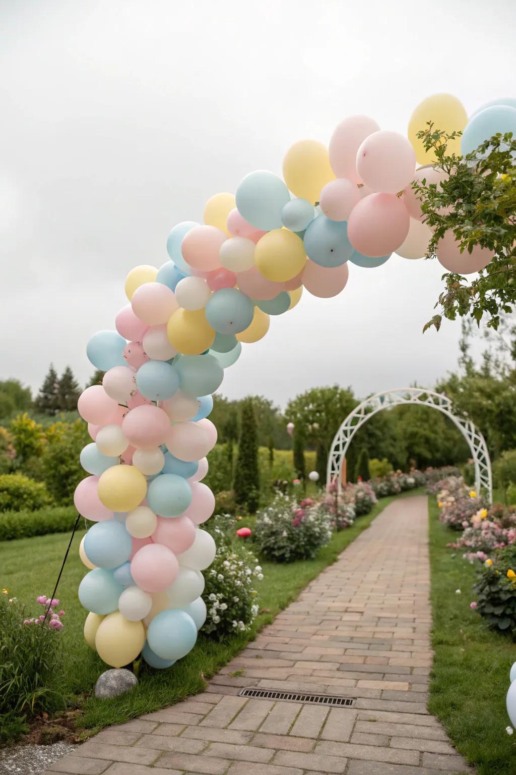 A lively balloon gateway beckoning visitors into the celebration.