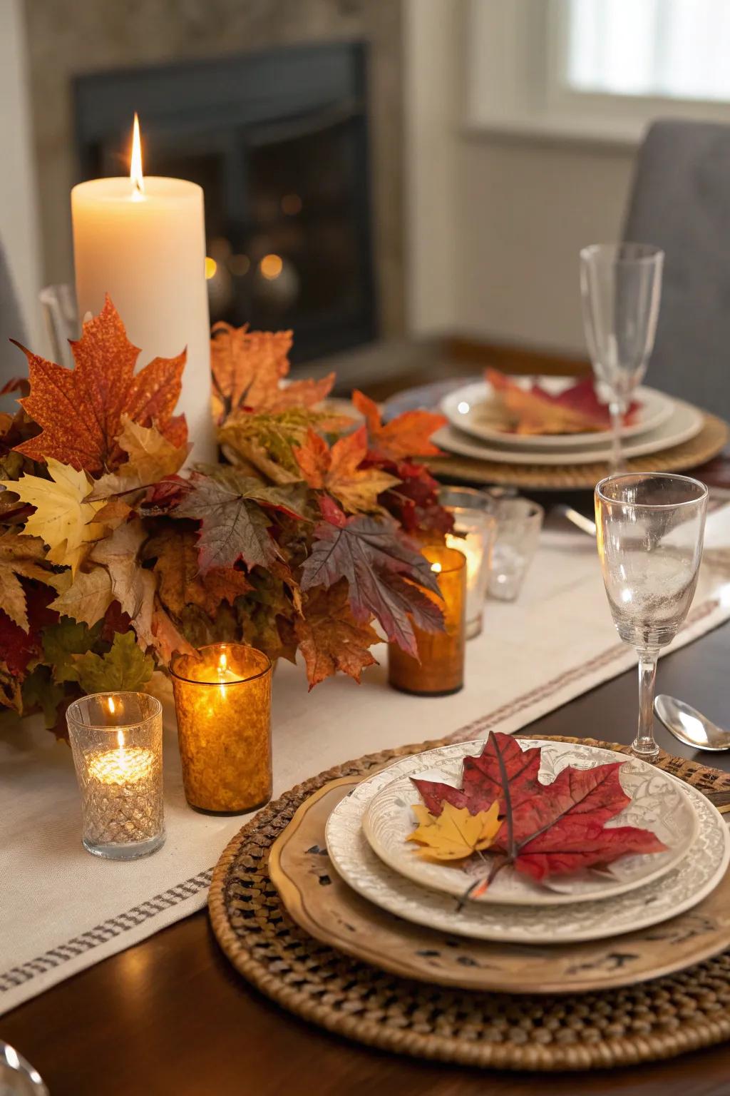 Craft an eye-catching centerpiece with seasonal leaves.