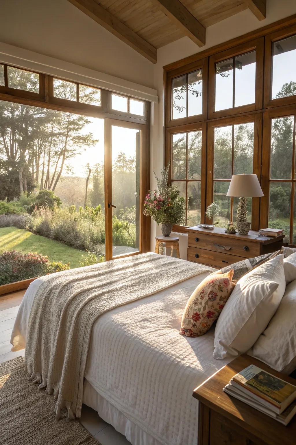 Sunlight boosts the good energy in a feng shui bedroom.