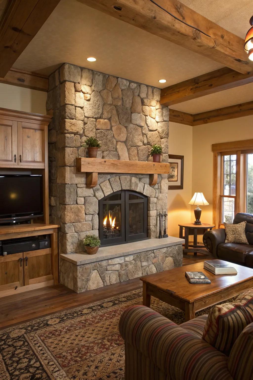 Stone finishes masterfully merge rustic charm with modern design.