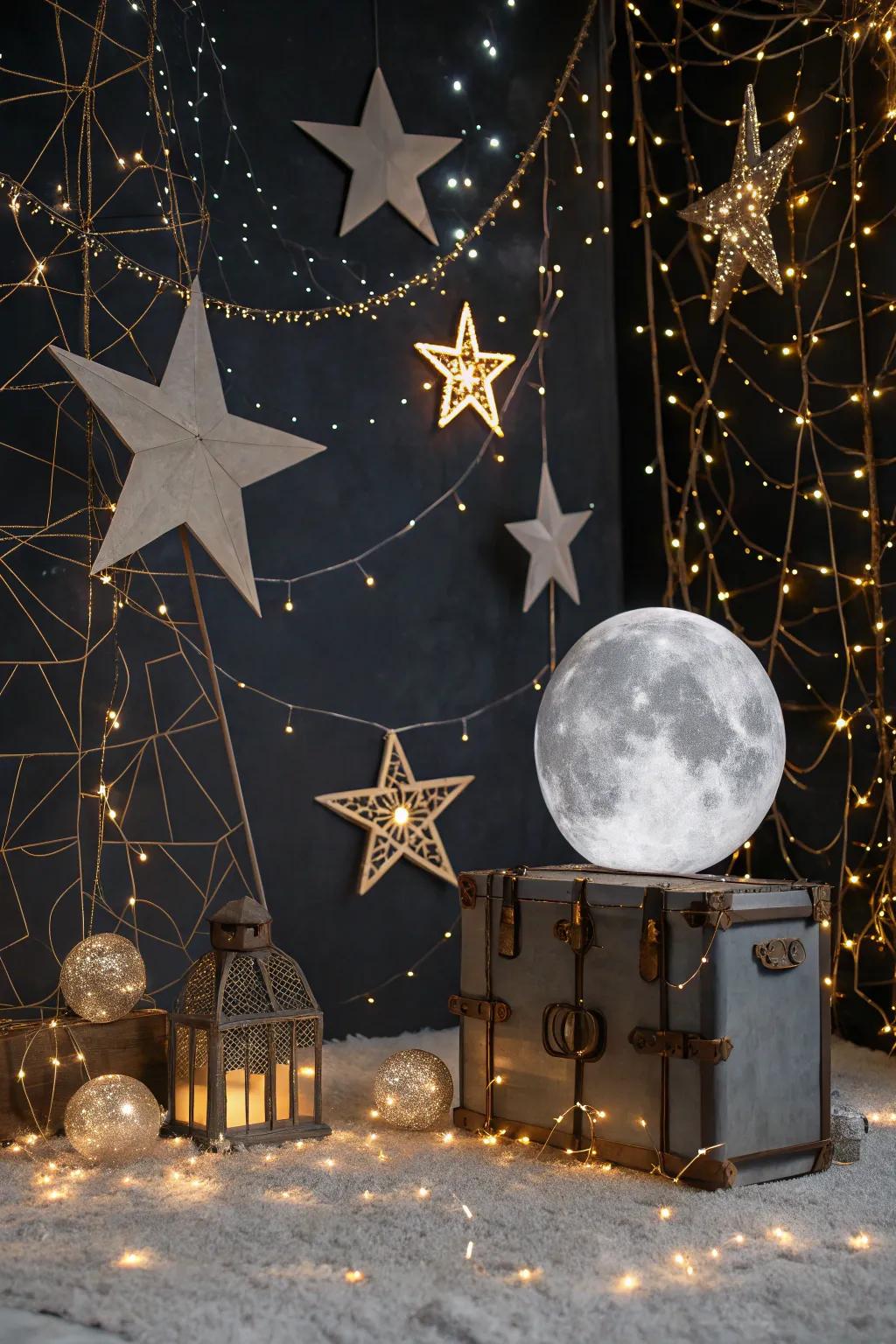 A dreamy celestial backdrop sets the perfect tone for a memorable first birthday.