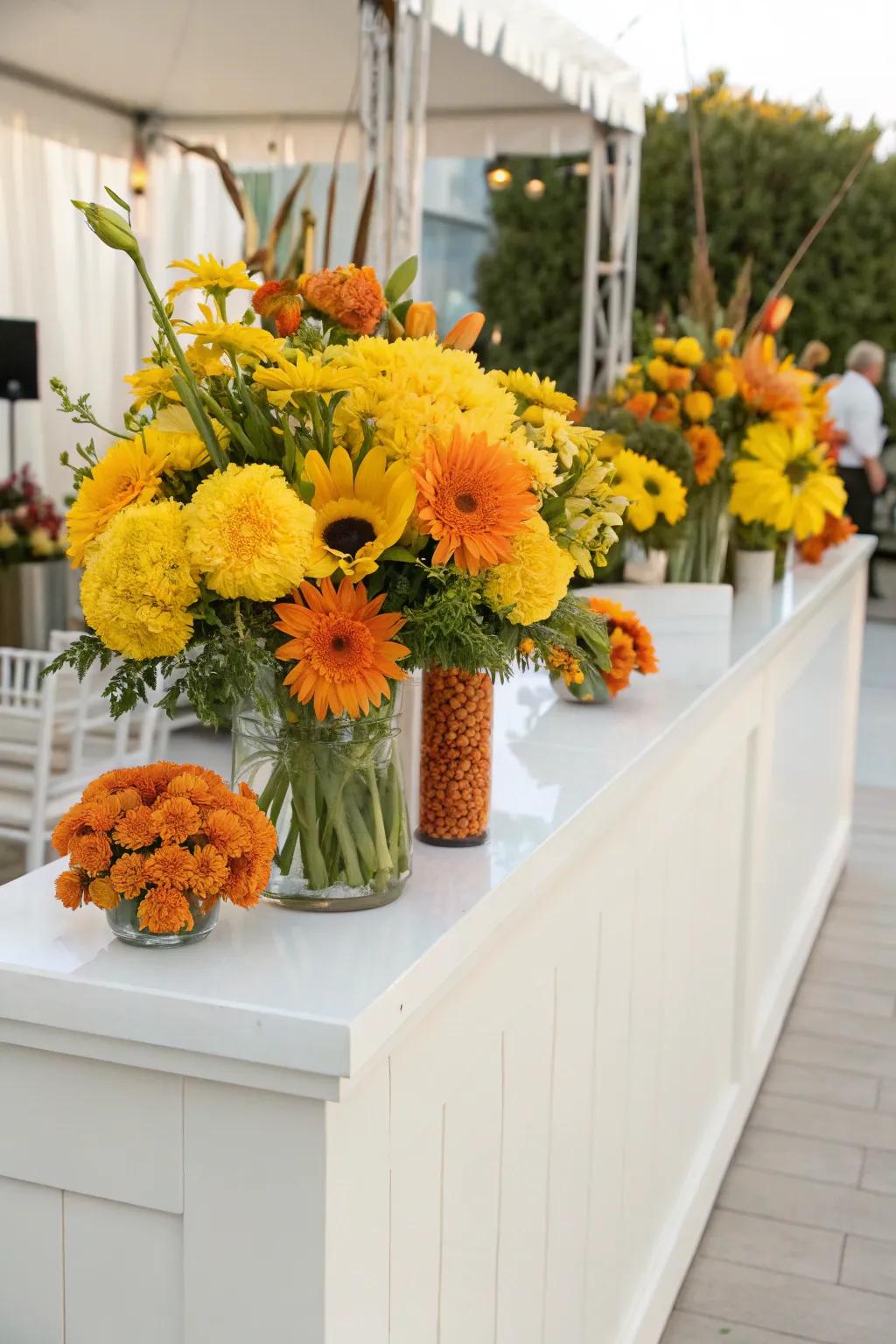 Vibrant shades infuse your flower bar design with vitality.