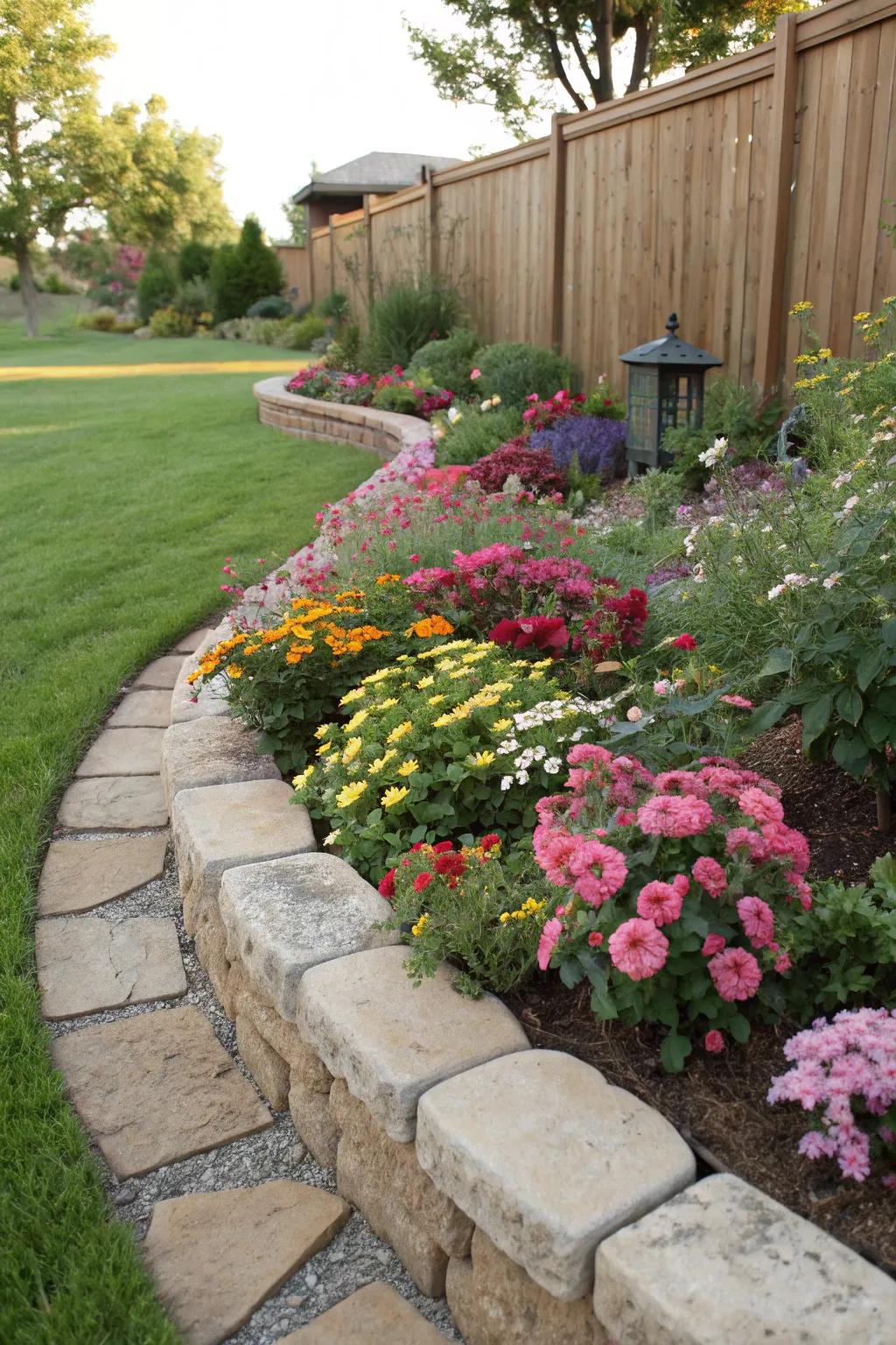 A classic stone perimeter brings refinement to any flower patch.