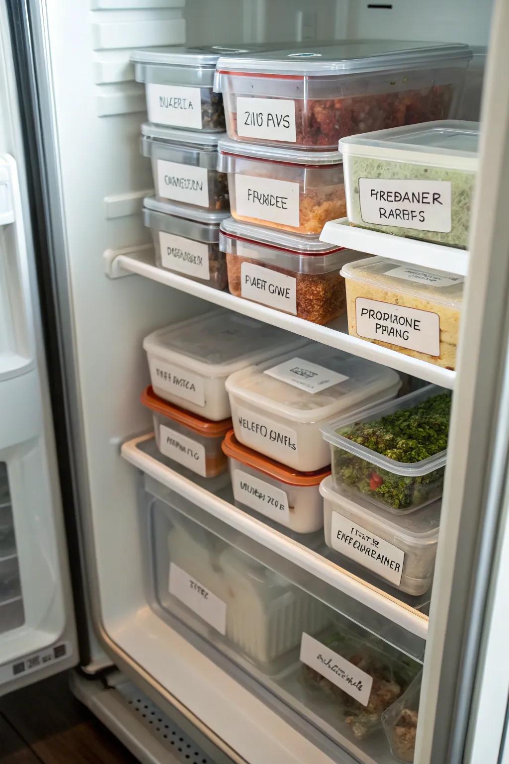 Labels make it easy to find items in the freezer.