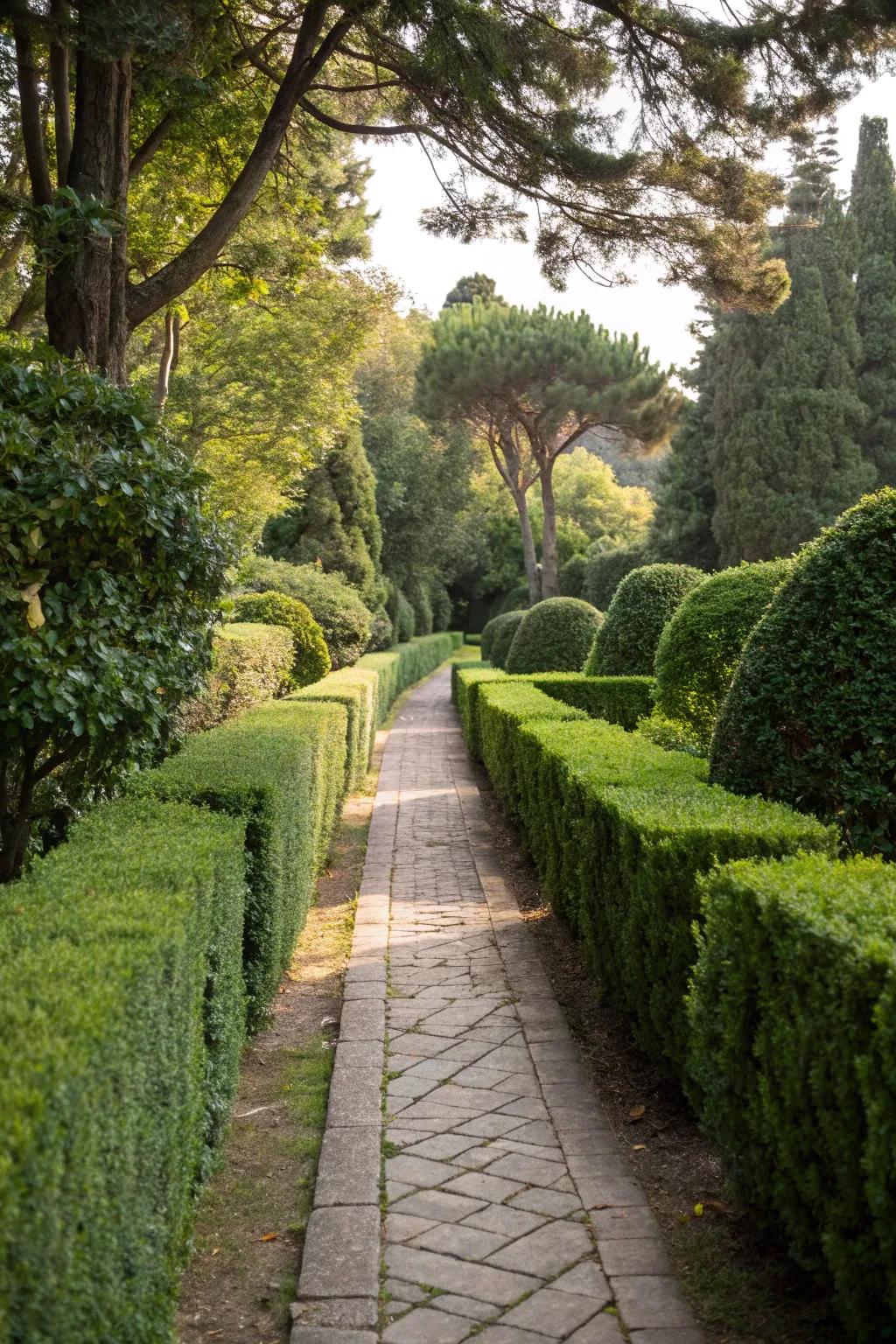 Globe Cedars marking a path, adding order and sophistication.