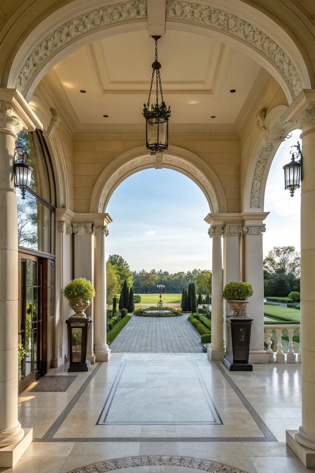 Columns and arches that bring a sense of grandeur to this entryway.