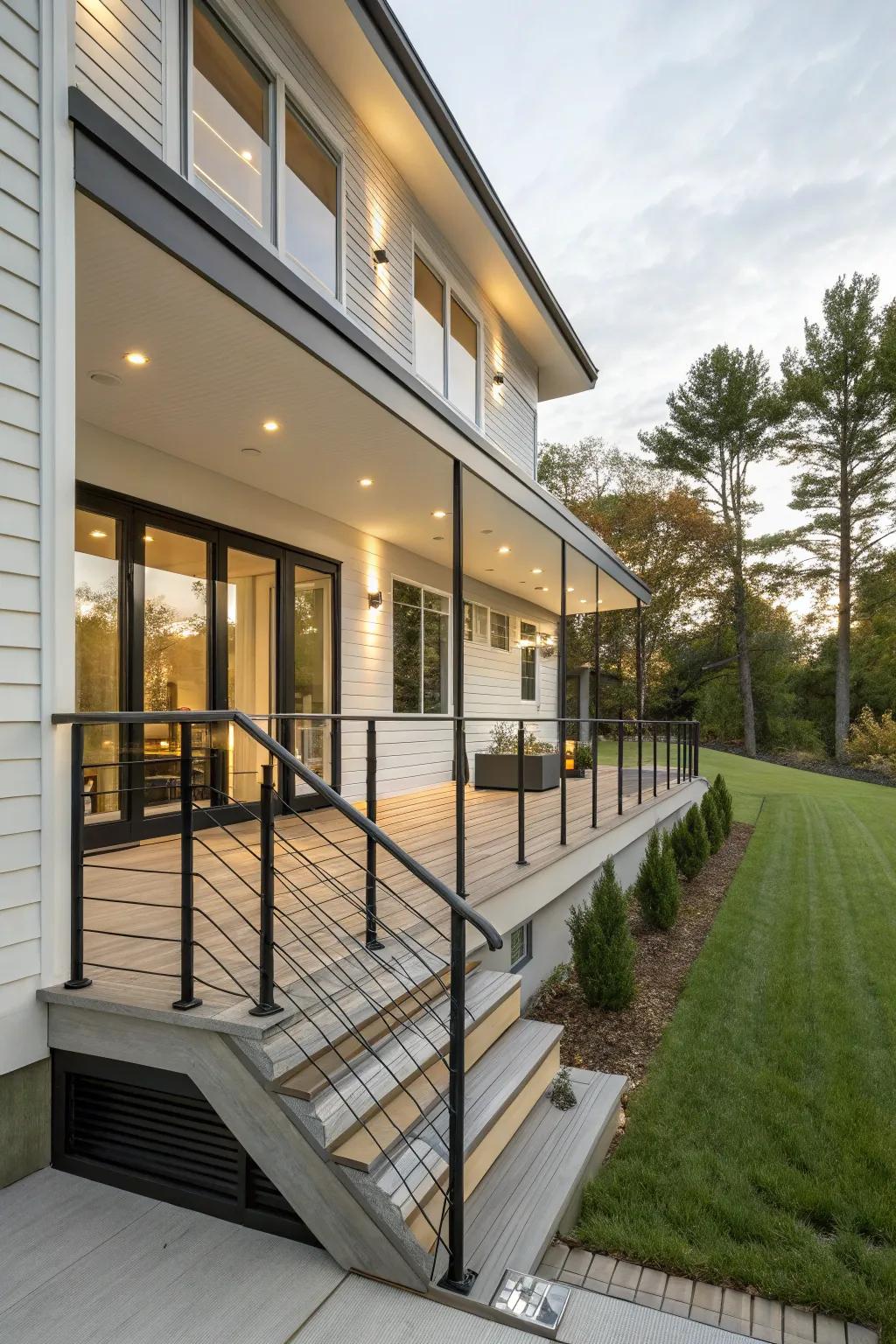 Stylish cable railings providing a modern touch