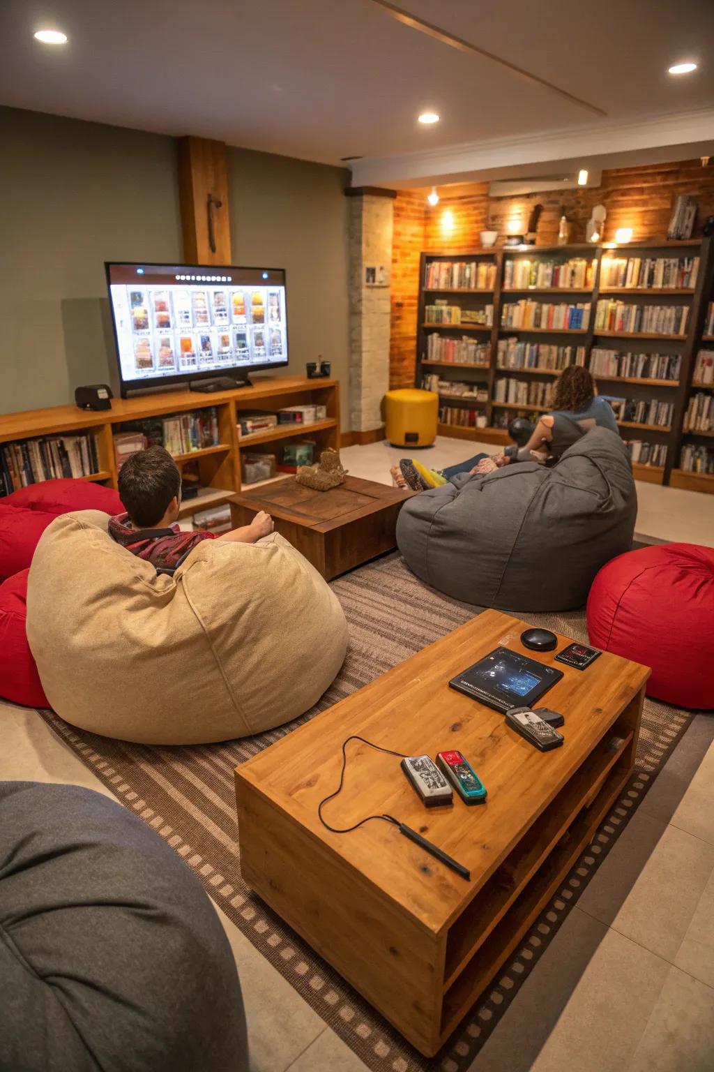 Plush loungers delivering a laid-back and cozy seating arrangement for informal gaming.